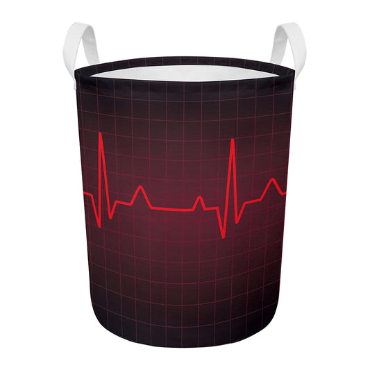 Red Heartbeat Print Round Laundry Basket