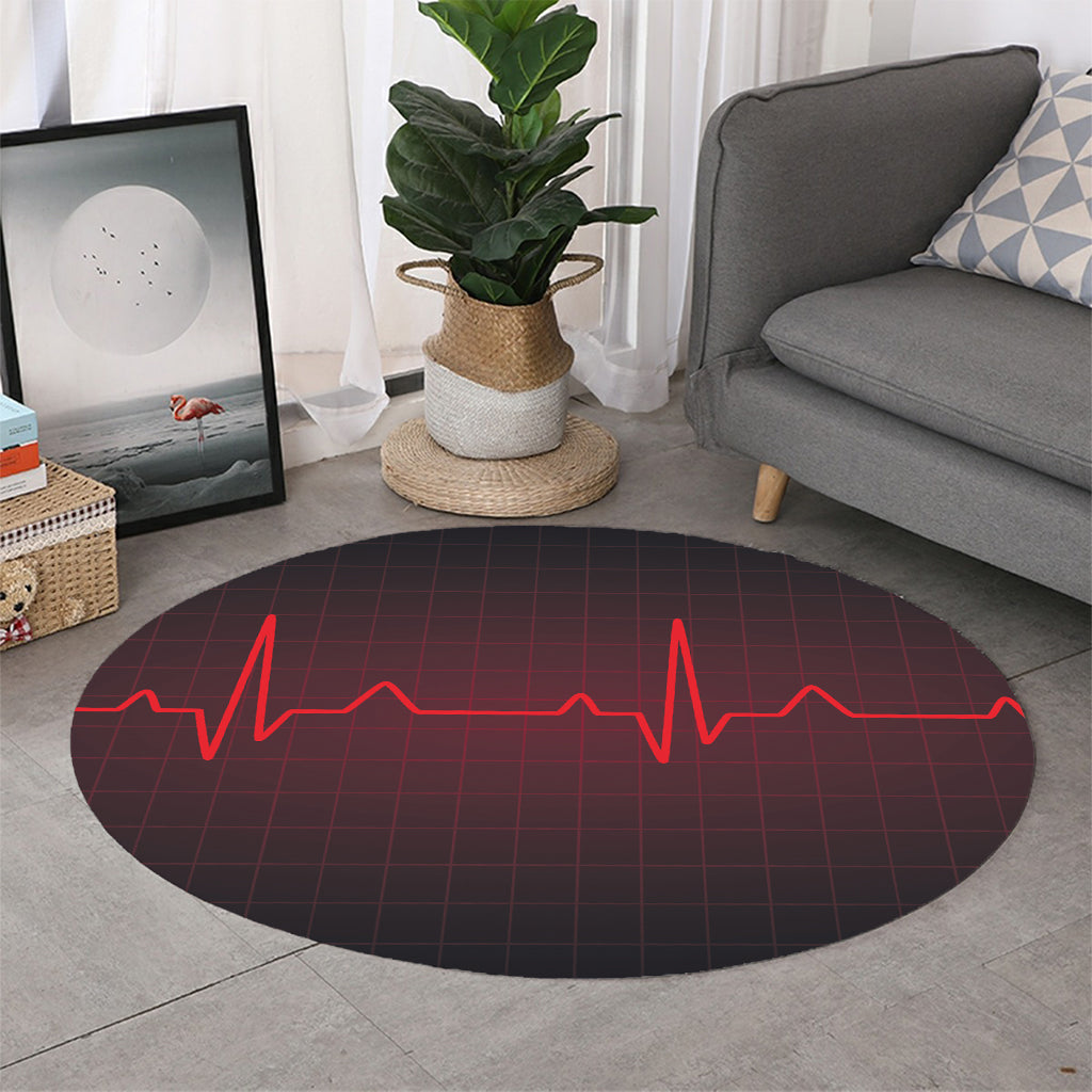 Red Heartbeat Print Round Rug