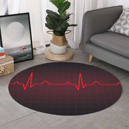 Red Heartbeat Print Round Rug