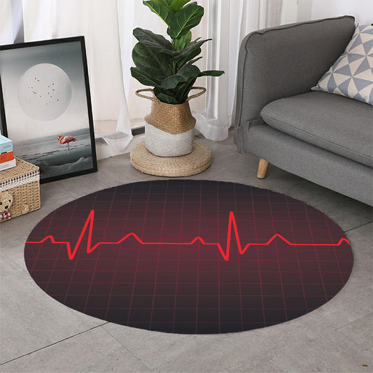 Red Heartbeat Print Round Rug