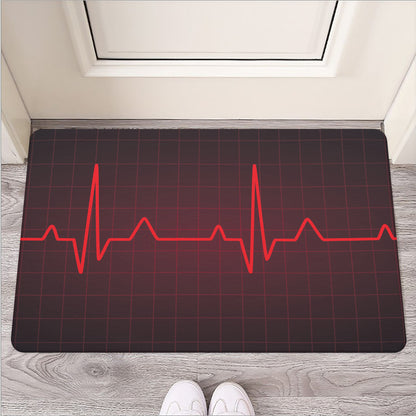 Red Heartbeat Print Rubber Doormat