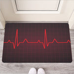 Red Heartbeat Print Rubber Doormat