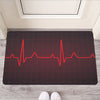 Red Heartbeat Print Rubber Doormat