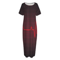 Red Heartbeat Print Short Sleeve Long Nightdress