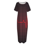 Red Heartbeat Print Short Sleeve Long Nightdress