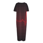 Red Heartbeat Print Short Sleeve Long Nightdress