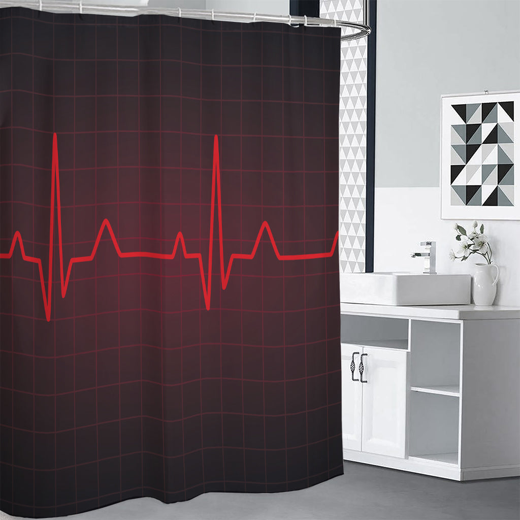 Red Heartbeat Print Shower Curtain