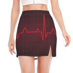 Red Heartbeat Print Side Slit Mini Skirt