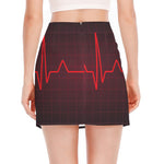 Red Heartbeat Print Side Slit Mini Skirt