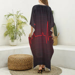 Red Heartbeat Print Silk V-Neck Kaftan Dress