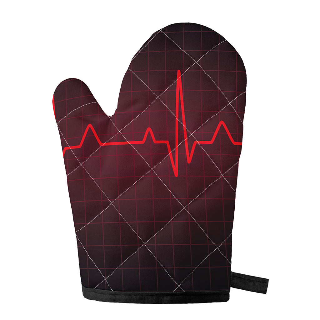 Red Heartbeat Print Single Oven Mitt