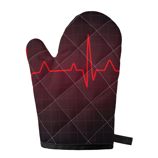 Red Heartbeat Print Single Oven Mitt