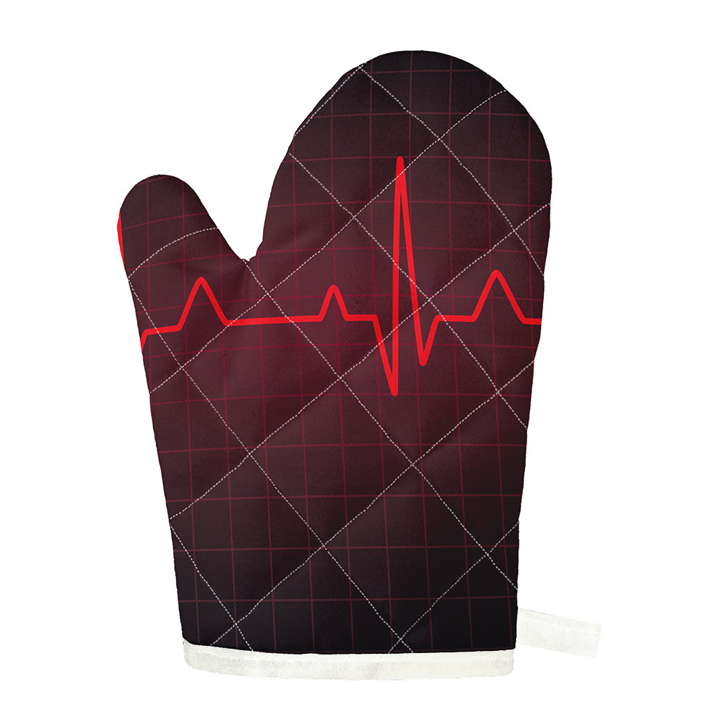 Red Heartbeat Print Single Oven Mitt