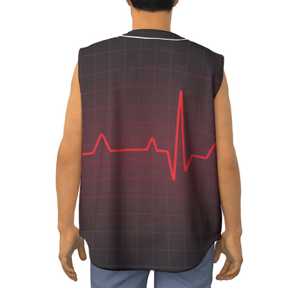 Red Heartbeat Print Sleeveless Baseball Jersey