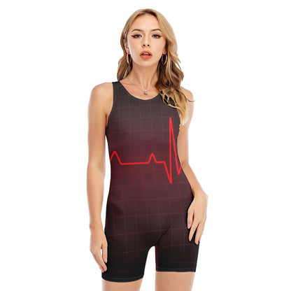 Red Heartbeat Print Sleeveless One Piece Swimsuit