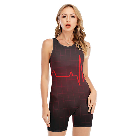 Red Heartbeat Print Sleeveless One Piece Swimsuit