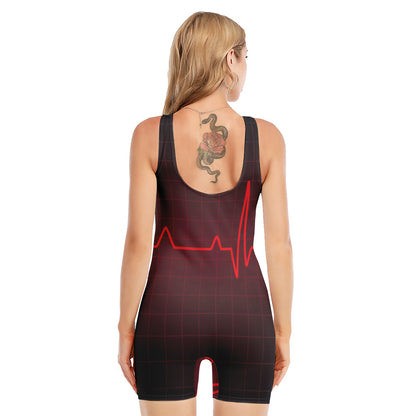 Red Heartbeat Print Sleeveless One Piece Swimsuit