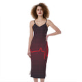Red Heartbeat Print Slim Fit Midi Cami Dress