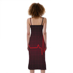 Red Heartbeat Print Slim Fit Midi Cami Dress
