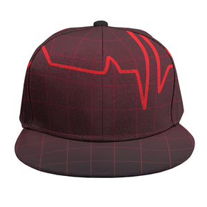 Red Heartbeat Print Snapback Cap