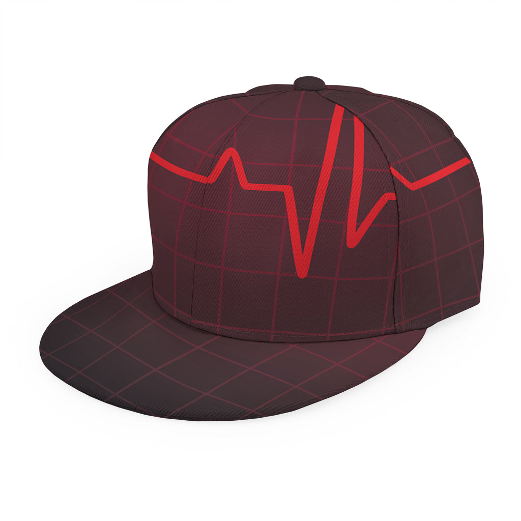 Red Heartbeat Print Snapback Cap