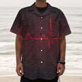 Red Heartbeat Print Textured Short Sleeve Shirt
