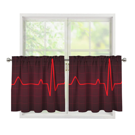 Red Heartbeat Print Tier Curtains