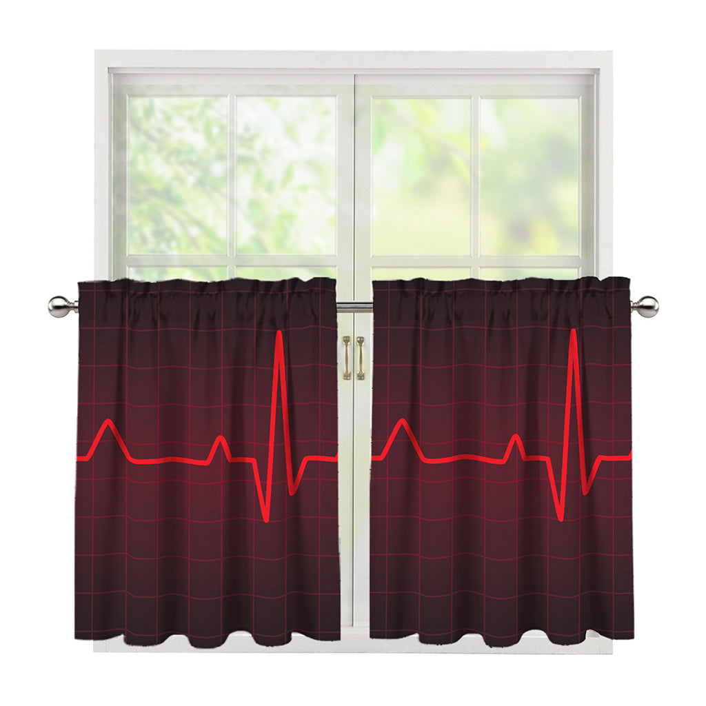 Red Heartbeat Print Tier Curtains