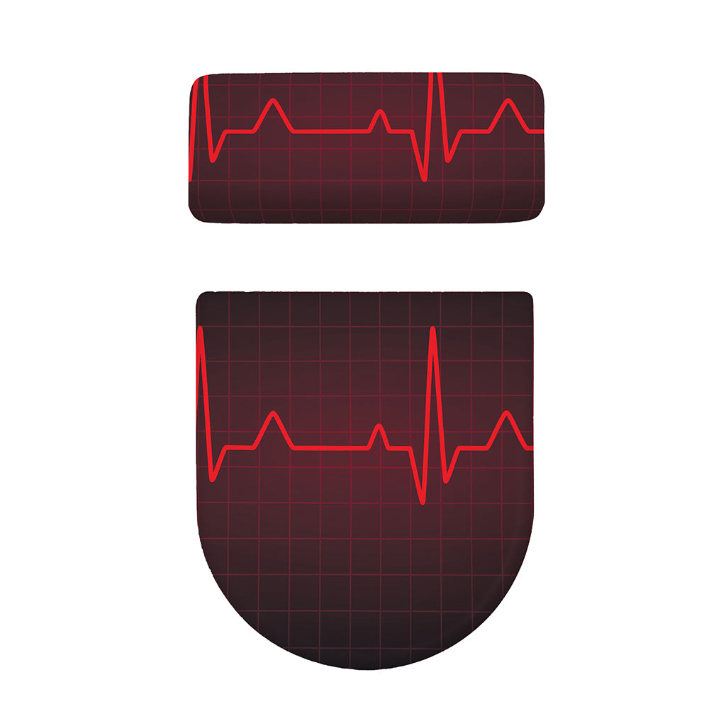 Red Heartbeat Print Toilet Lid And Tank Cover Set