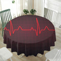 Red Heartbeat Print Waterproof Round Tablecloth