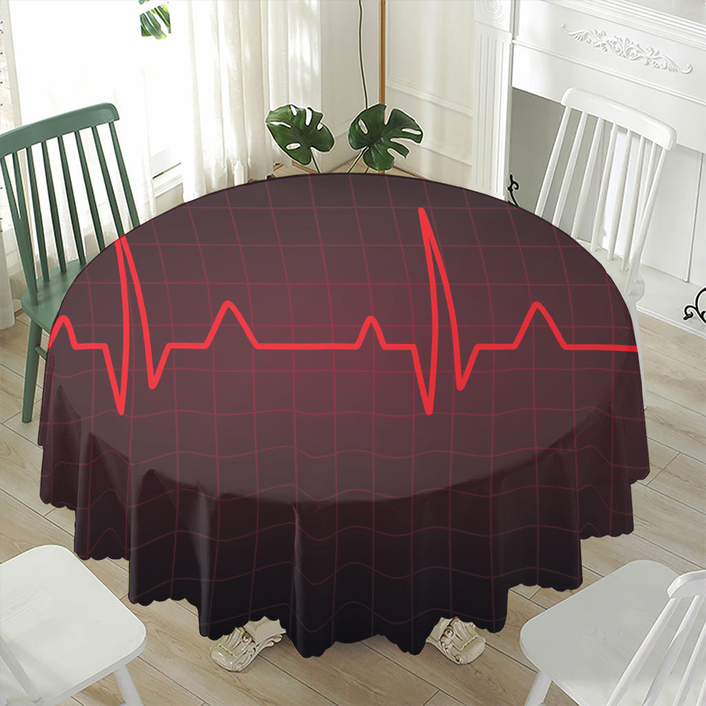 Red Heartbeat Print Waterproof Round Tablecloth