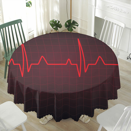 Red Heartbeat Print Waterproof Round Tablecloth