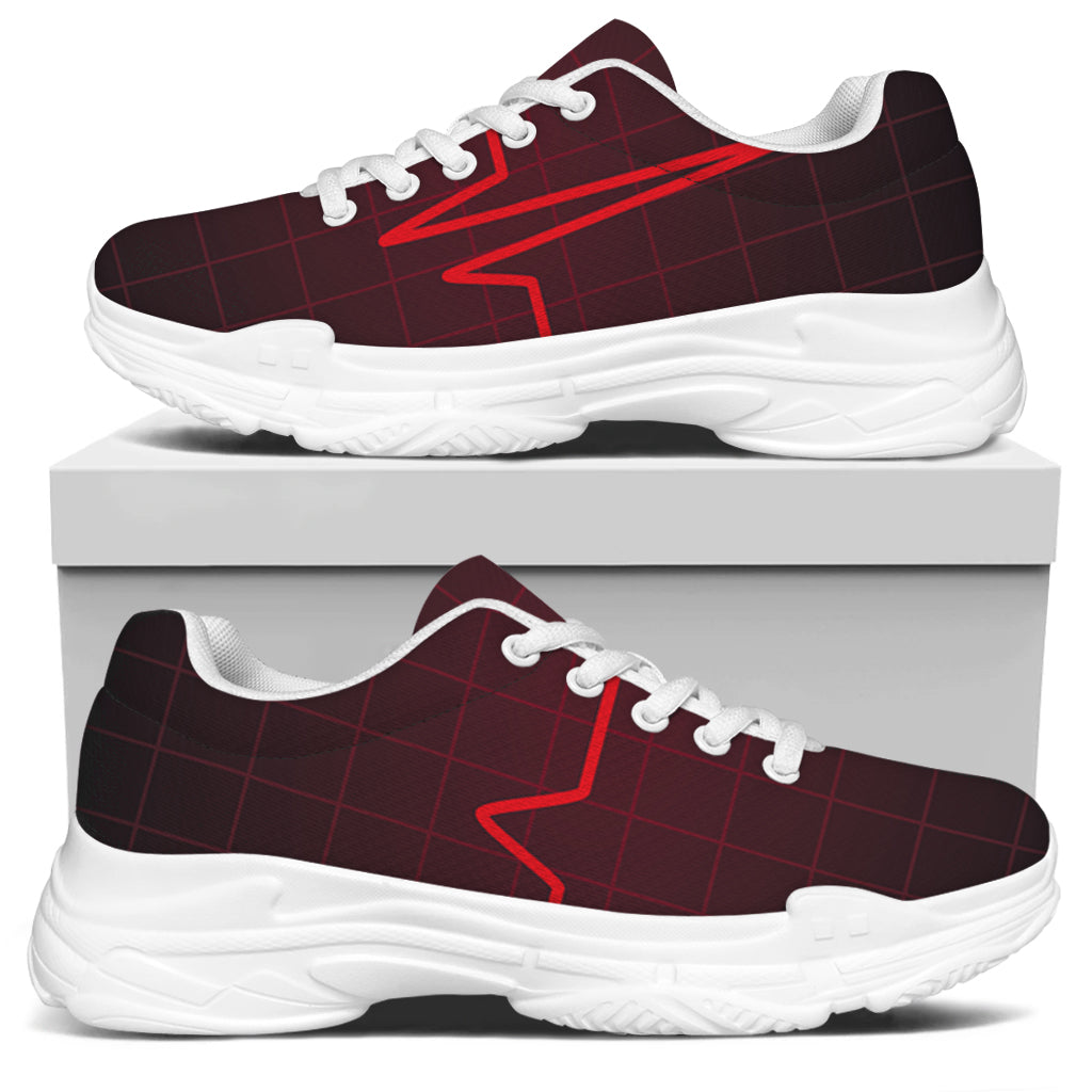 Red Heartbeat Print White Chunky Shoes