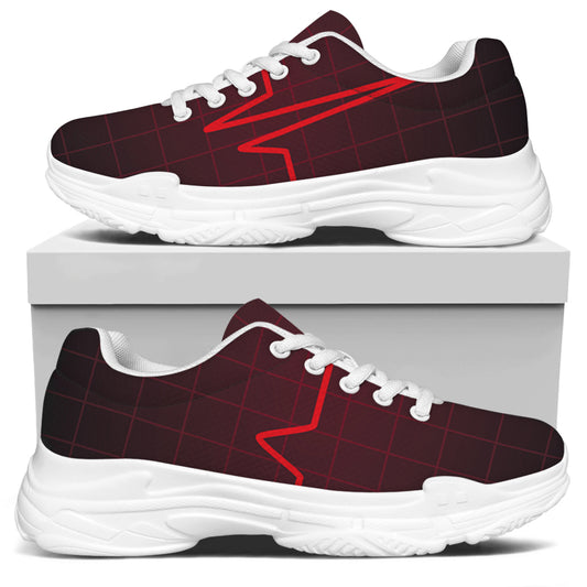 Red Heartbeat Print White Chunky Shoes