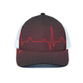 Red Heartbeat Print White Mesh Trucker Hat