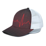 Red Heartbeat Print White Mesh Trucker Cap