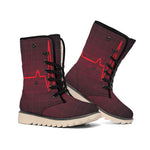 Red Heartbeat Print Winter Boots