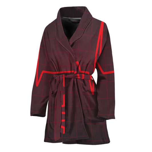 Red Heartbeat Print Women's Bathrobe