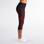 Red Heartbeat Print Women's Capri Leggings