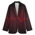Red Heartbeat Print Women's Cotton Blazer