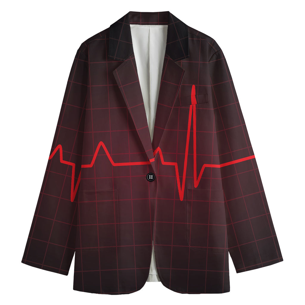 Red Heartbeat Print Women's Cotton Blazer
