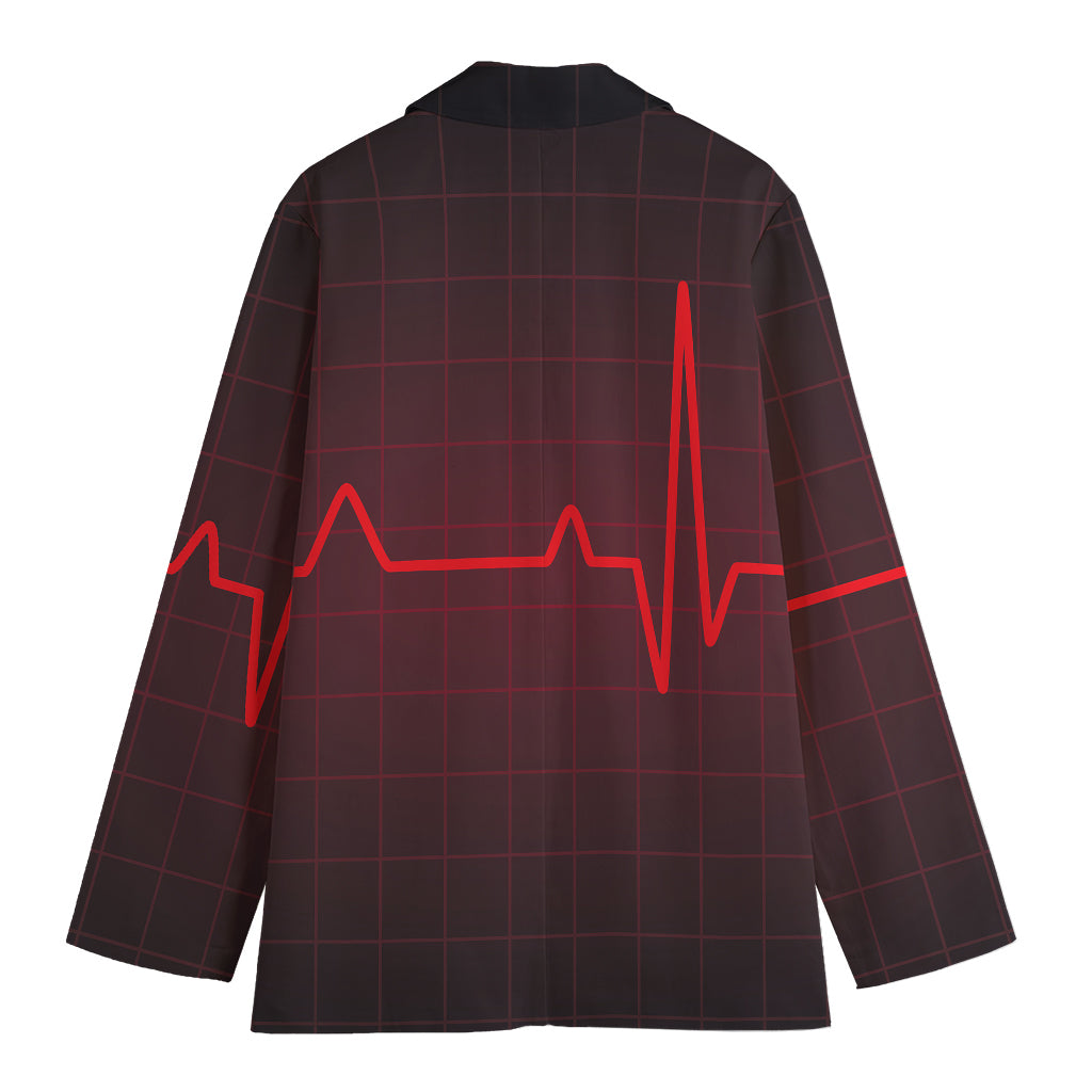 Red Heartbeat Print Women's Cotton Blazer