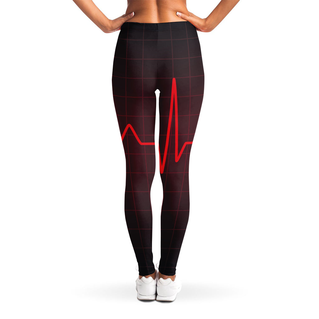 Red Heartbeat Print Women's Leggings