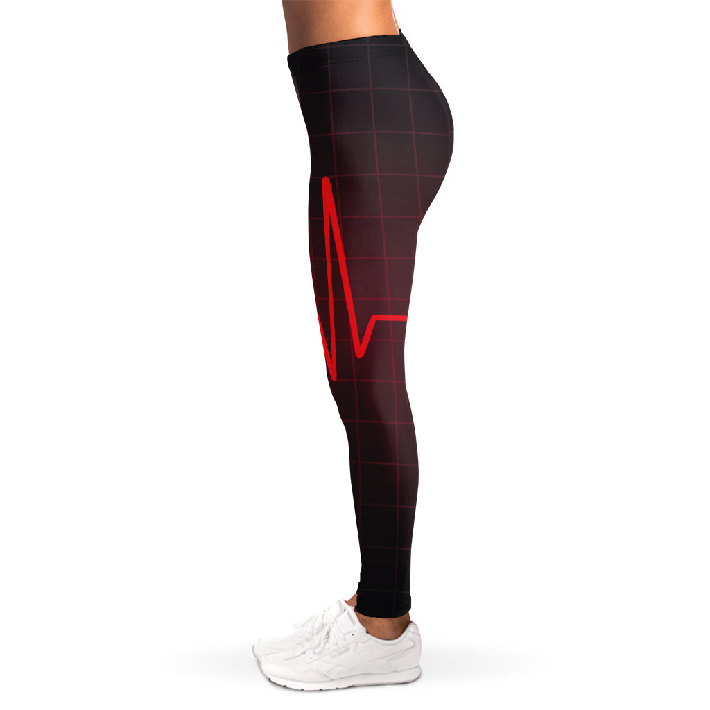 Red Heartbeat Print Women's Leggings