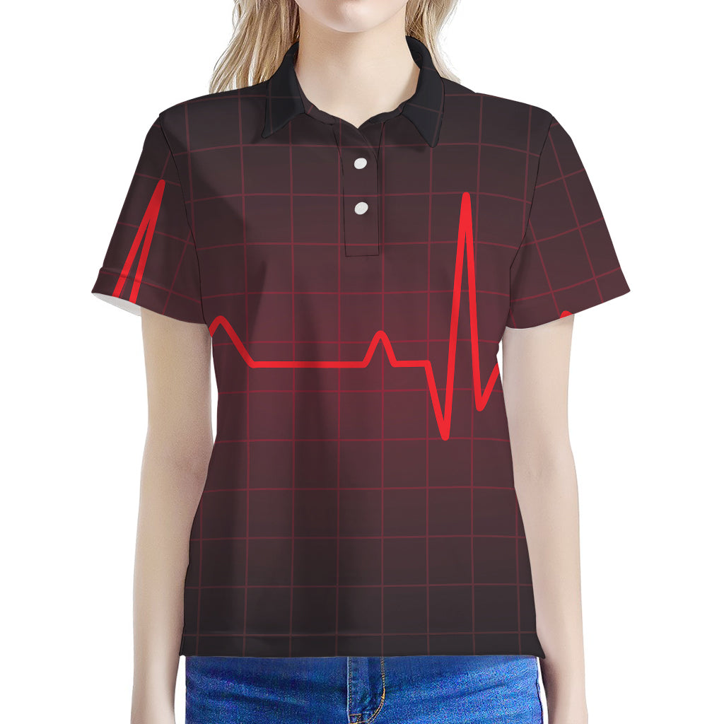 Red Heartbeat Print Women's Polo Shirt
