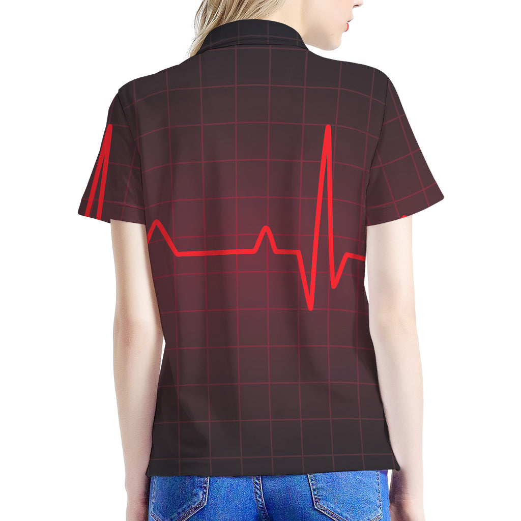 Red Heartbeat Print Women's Polo Shirt