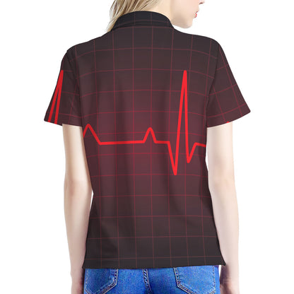 Red Heartbeat Print Women's Polo Shirt