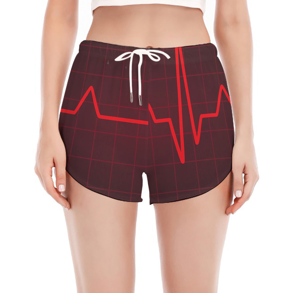 Red Heartbeat Print Women's Split Running Shorts