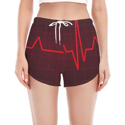 Red Heartbeat Print Women's Split Running Shorts