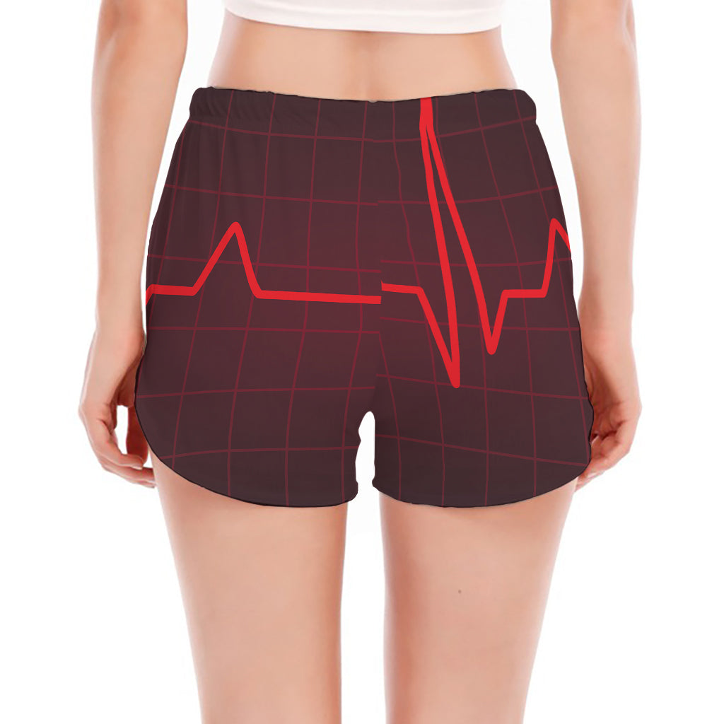 Red Heartbeat Print Women's Split Running Shorts